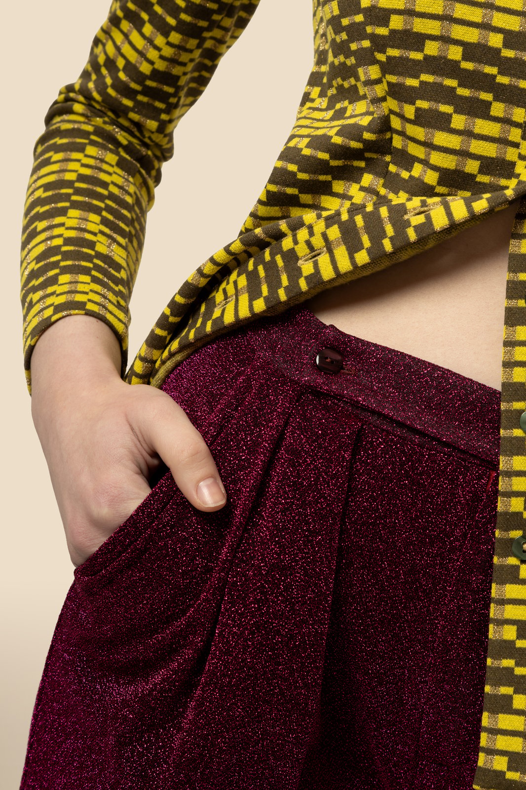 PANTALONE PEACH LUREX FUCSIA €164 -50%