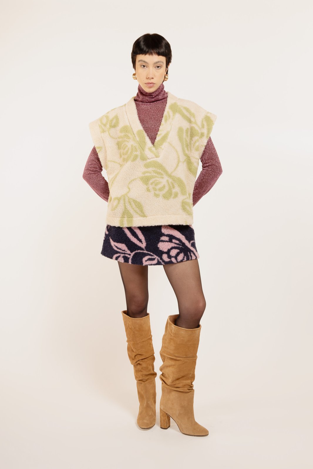 GILET MIA TEDDY FLOWER PANNA/MENTA €137 - 50%