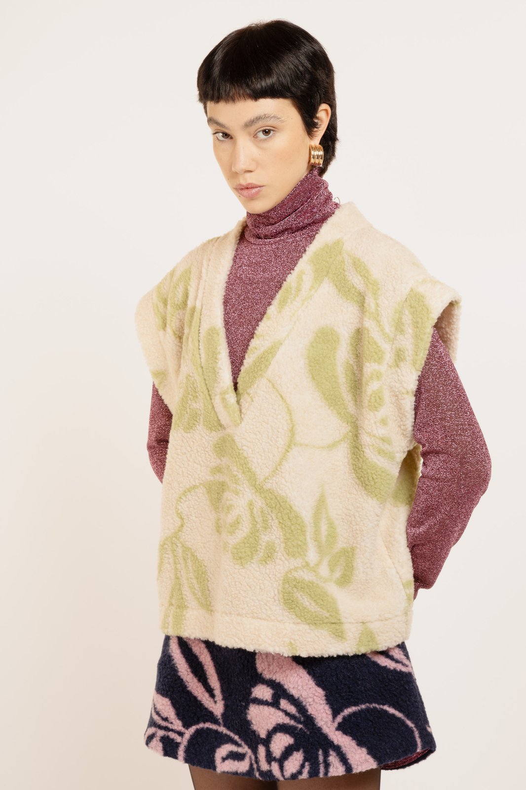 GILET MIA TEDDY FLOWER PANNA/MENTA €137 - 50%