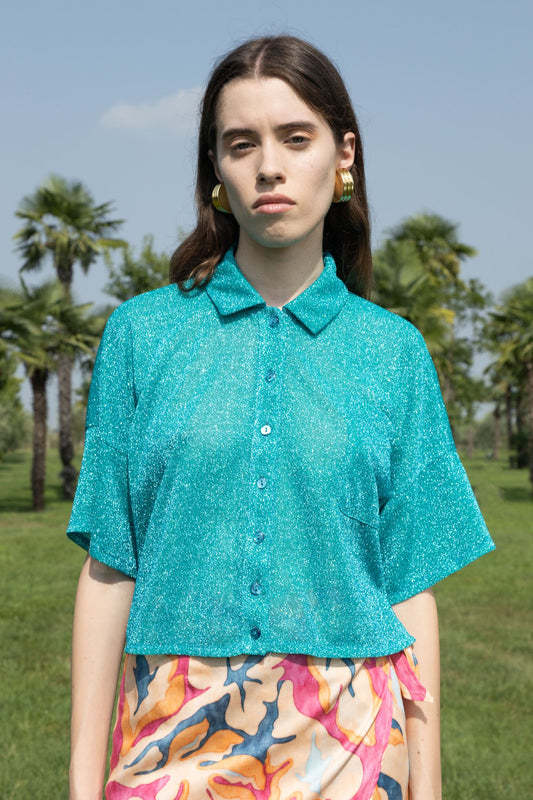CAMICIA MAROCCO LUREX ACQUA €132 -50%