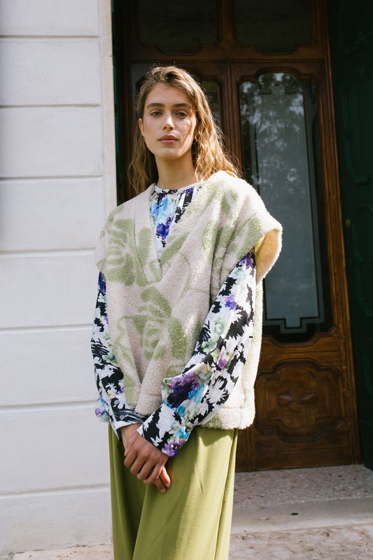 GILET MIA TEDDY FLOWER PANNA/MENTA €137 - 50%