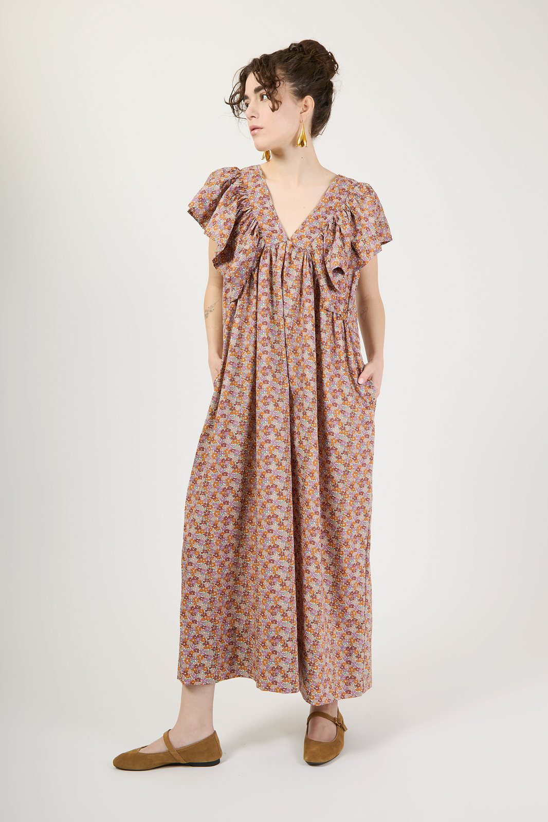 BROWN MAID FLOWER DRESS