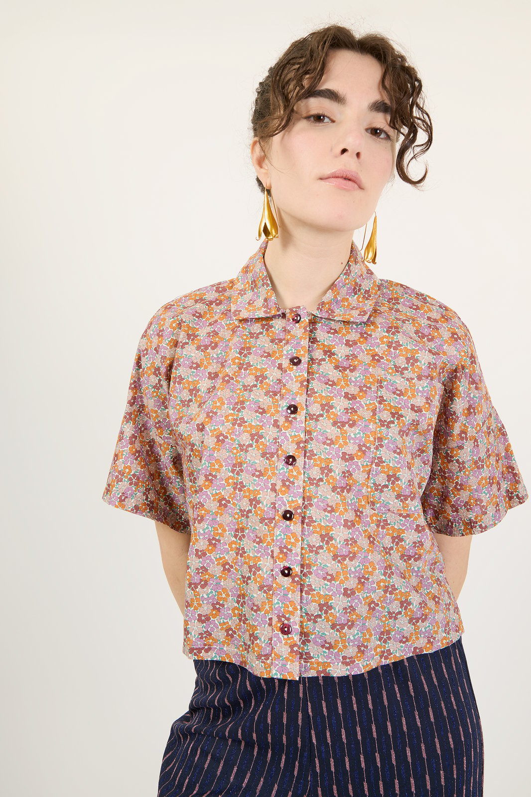 CAMICIA MORGANA FIORE MARRONE