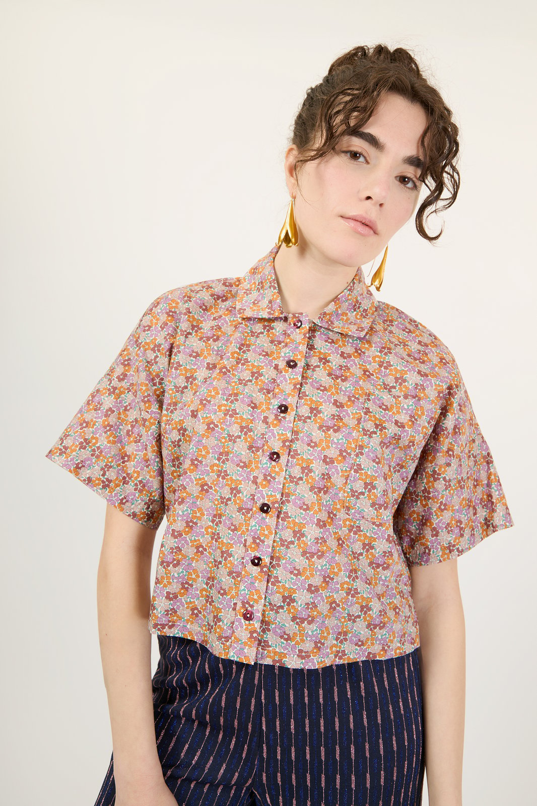 CAMICIA MORGANA FIORE MARRONE