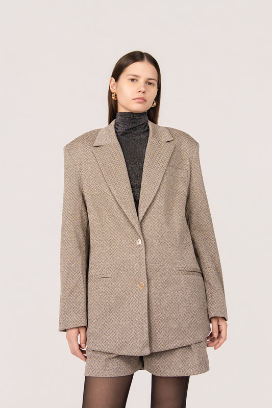 JACKET CLARISSA HERRINGBONE GREIGE