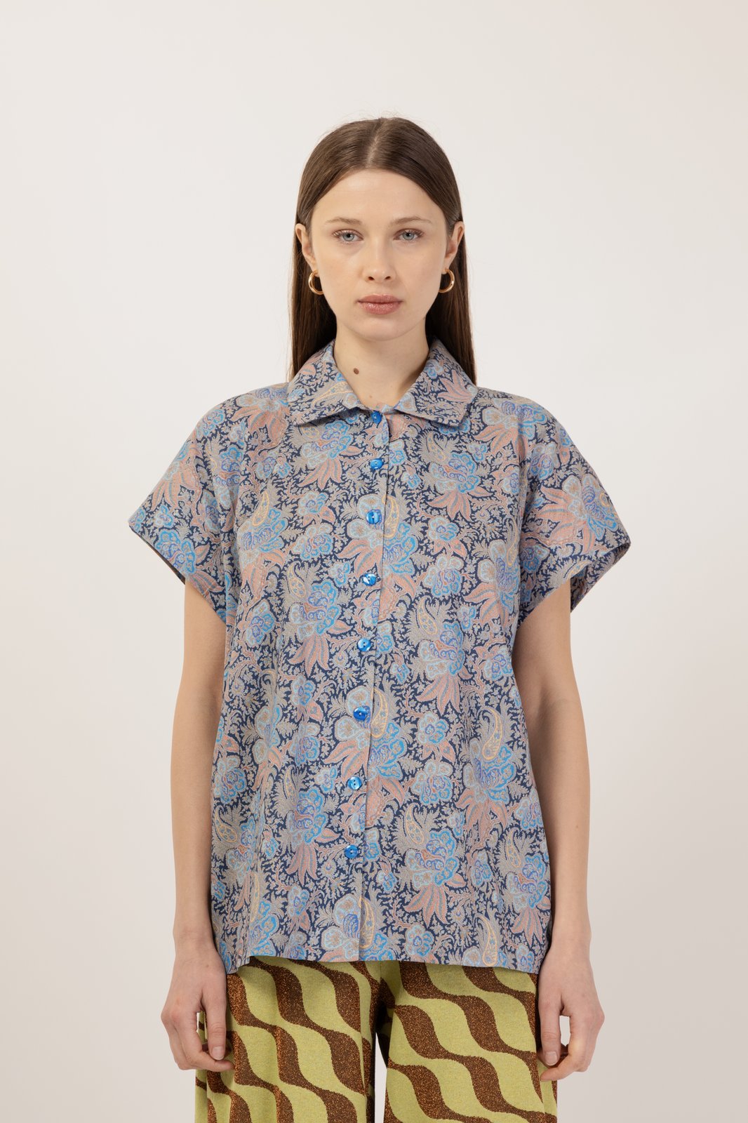 CAMICIA MESSICO FLORAL BLU €186 -50%
