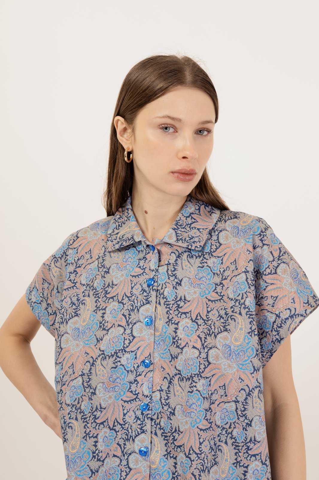 CAMICIA MESSICO FLORAL BLU €186 -50%