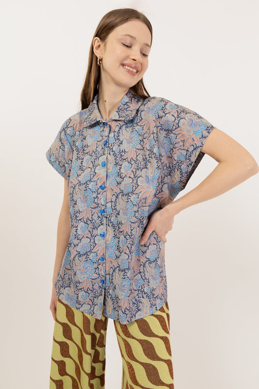 CAMICIA MESSICO FLORAL BLU €186 -50%